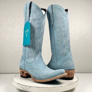 Lane LEXINGTON Light Blue Cowboy Boots Womens 6.5 Leather Western Snip Toe Tall